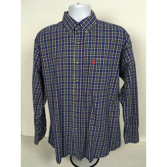 George Strait Cowboy Collection Wrangler Men Shirt L Plaid Long Sleeve Button Up - Picture 1 of 14